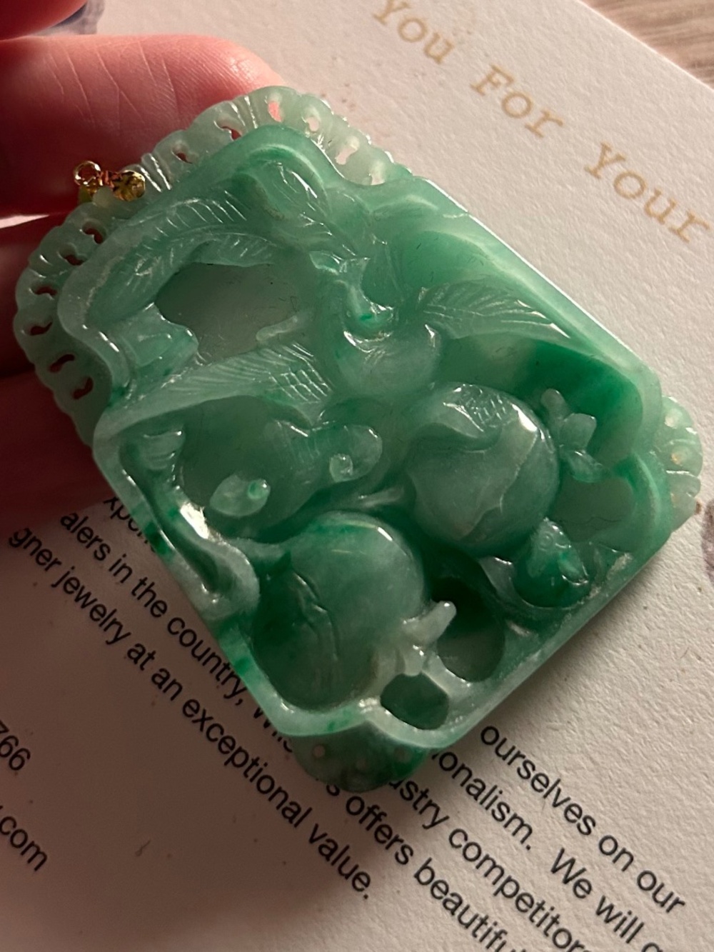 18K PHOENIX Grade A BURMESE CARVED Jadeite Pendant